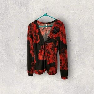 Studio Y Red and Black Floral Sweater Bling on the Bow